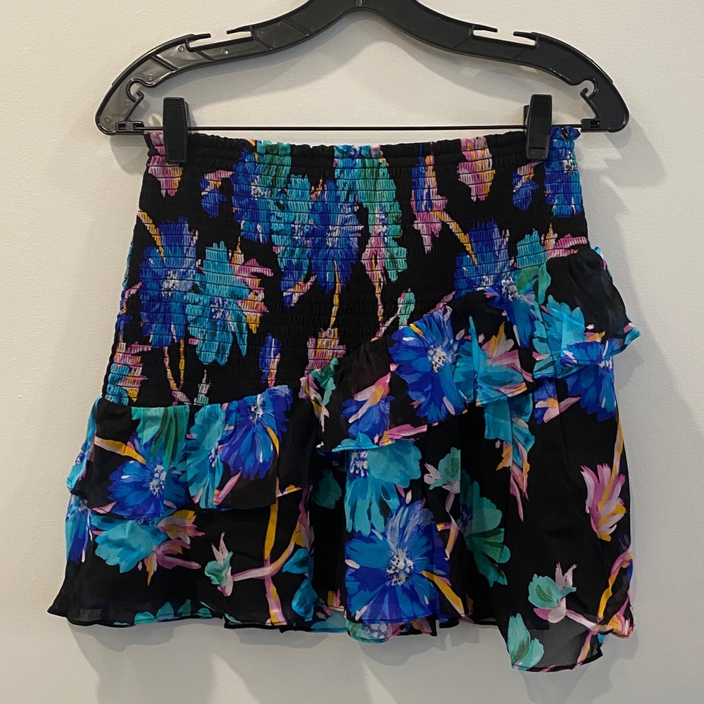 Milly Black and Blue Floral Mini Skirt